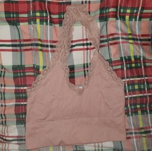 5 for $25 | Bozzolo Ribbed Lace Cropped Halter Top